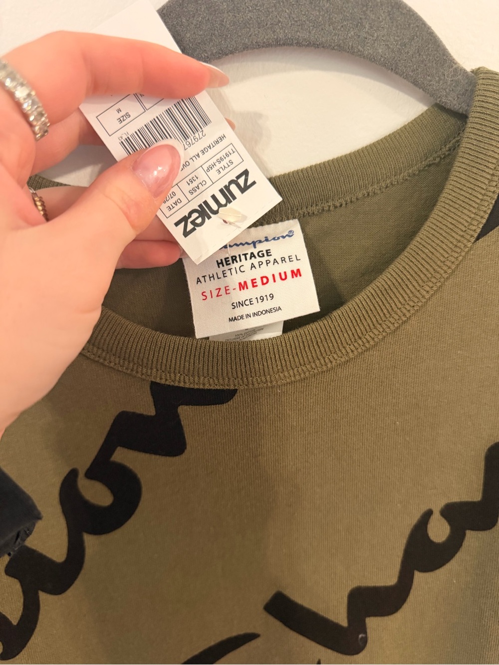 Champion Olive Green Short Sleeve Logo Tee with Black & Red Accents - Picture 2 of 3